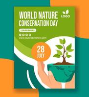 Nature Conservation Day Vertical Poster Flat Cartoon Hand Drawn Templates Background Illustration vector