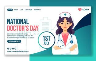 Doctors Day Social Media Landing Page Cartoon Hand Drawn Templates Background Illustration vector