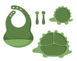 Kid dishes in the shape of dinosaur vector