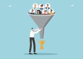 Man using funnel to achieve victories from people vector