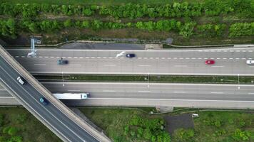 Aerial top down view of highway and bridge in Czechia video