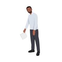 Young Sad and Tired business man standing and holding paper document. vector