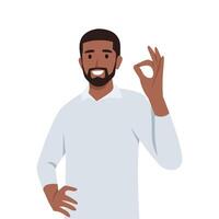 Young man with Ok sign and gesture language concept. vector