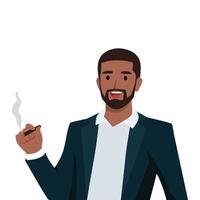 Young black man smoking a cigarette. Tobacco dependence. The concept of an unhealthy lifestyle. vector