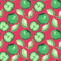 Seamless pattern with abstract creative fruits apples and apple slices on o red background. hand drawn sketch. Colorful green art shape apple textured patterned. vector
