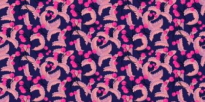 Colorful creative monogram and abstract branches berries seamless pattern. Ornament decorative dark patterned. hand drawn. vector