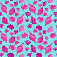 Creative cute pink ocean sea shells seamless pattern on a blue background. Colorful abstract artistic marine shell printing. hand drawn. vector