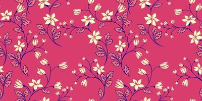 Artistic abstract creative tiny branches flowers and leaves seamless pattern. hand drawn. Colorful simple wild floral stems pink printing. vector