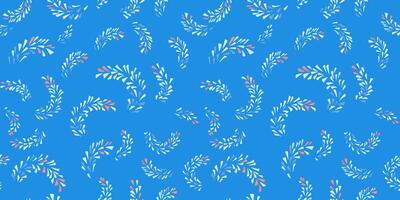 Minimalist seamless pattern with abstract painted branches in a tiny shapes drops, spots, dots. hand draw sketch. Simple blue background with geometric texture patterned. vector