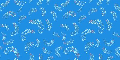 Minimalist seamless pattern with abstract painted branches in a tiny shapes drops, spots, dots. hand draw sketch. Simple blue background with geometric texture patterned. vector