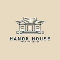 hanok house line art logo illustration design graphic, traditional korean building logo template vector