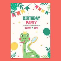 Character snake with a crown birthday invitation template vector