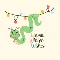 Snake character Christmas poster is lettering Warm Winter Wishes vector