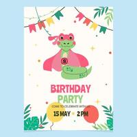 personaje móvil serpiente héroe cumpleaños invitación modelo vector