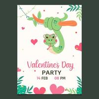 Character snake Valentine's Day invitation template vector