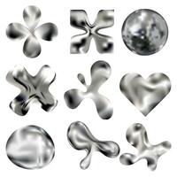 3d chrome glossy abstract shapes set. Liquid metallic different forms isolated on a white background. Chrome design elements collection. design elements in retro futuristic style vector