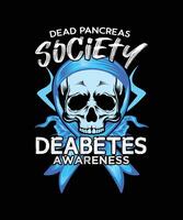 muerto páncreas sociedad diabetes conciencia camiseta diseño. vector