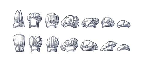 Chef hat sketch set texture cook cap symbol vector