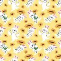 CUTE BUNNIES WITH SUNFLOWERS SEAMLESS PATTERN DESIGN vector