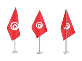 Flag of Tunisia with silver pole.Set of Tunisia's national flag vector