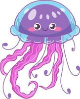 Cute baby jellyfish with colorful tentacles on white background. illustration in childish style for children, prints, tshirts. vector