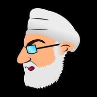 Arabic avatar man. Old man with White Beard wearing Sunglasses Isolated on Black background, Grandfather, Illustration of beard Old man design. vector