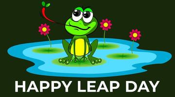 Happy leap day a frog on lily pad in a calm pond. vector