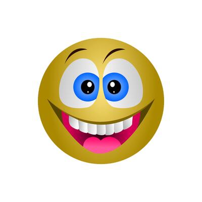 Emoticon with big toothy smile isolated on white background.
