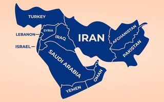 Modern Map - Middle East with countries illustration. map of Middle East. Map set of states. High detailed silhouette. Map with boundaries. vector