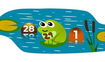 Happy leap day a frog on lily pad in a calm pond. leap day vector