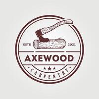 retro vintage axewood carpentry logo design template illustration vector