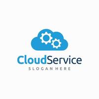 cloud computing, cloud services, cloud with gear logo design template vector