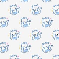 Seamless pattern with cat school bag on white background. vector