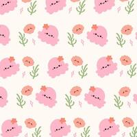 Seamless pattern with cute squid and shell. vector