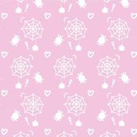 Pattern with spider web on pink background. Pink halloween pattern for kids. vector