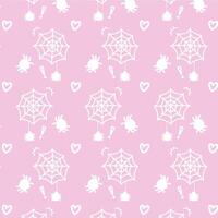 Pattern with spider web on pink background. Pink halloween pattern for kids. vector