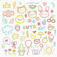 Set of cute hand drawn doodle for kids.Hand drawn colored set of simple decorative elements. Various icons such as hearts, stars, speech bubbles, cat, lines isolated on white background. vector