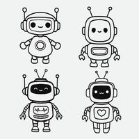 set of funny cartoon robots. Simple robot character set. vector