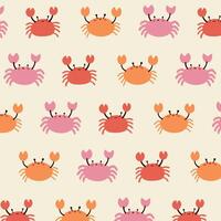 Seamless pattern with crab on soft yellow background. vector