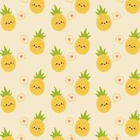 Kawaii cute pattern with pineapple on yellow background. vector