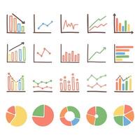 grafico colección datos y analítica diagrama dibujos animados mano dibujado garabatear estilo. negocio concepto dibujo vector