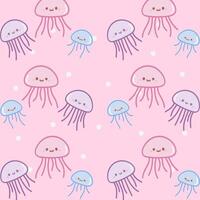 Seamless cute jelly fish pattern on pink background. vector