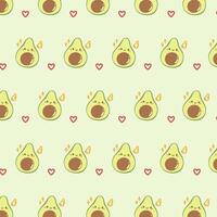 Kawaii cute pattern with avocado on green background. vector