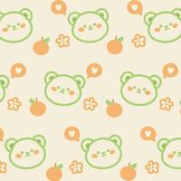 Seamless pattern with cute bear and orange on soft yellow background vector