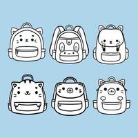 conjunto de linda animal colegio mochilas vector