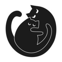 Black and white graphic of two cats forming a yin yang symbol, representing balance and harmony vector