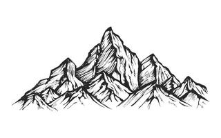 Hand-drawn illustration of rugged mountain range with sharp peaks vector