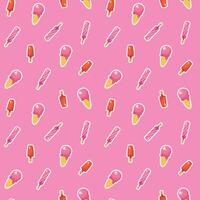Seamless pattern with ice cream on pink background. vector
