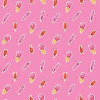 Seamless pattern with ice cream on pink background. vector