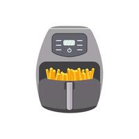 air fryer drawer pulled out, revealing golden brown fries inside. vector